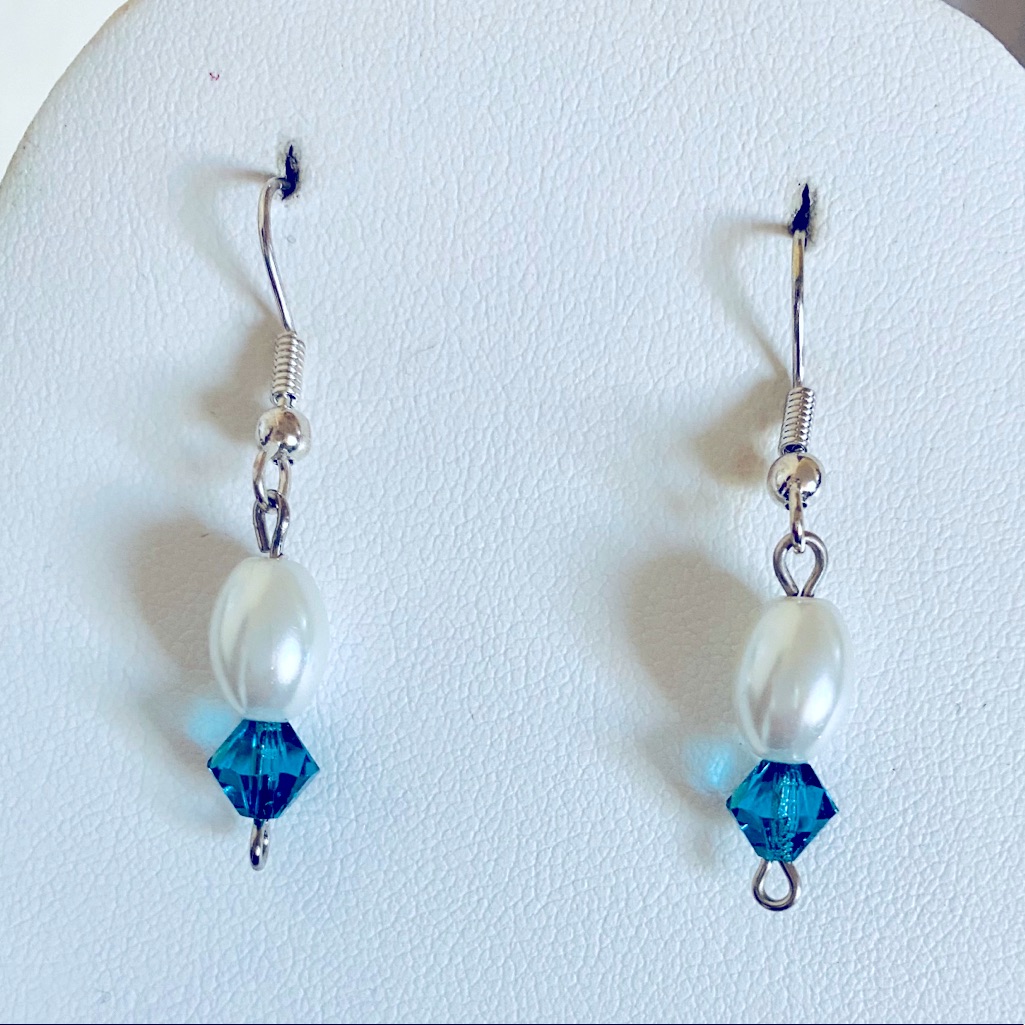 Pearl And Blue Crystal Earrings